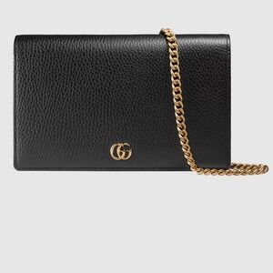 Gucci Black Leather Wallet with Gold Chain